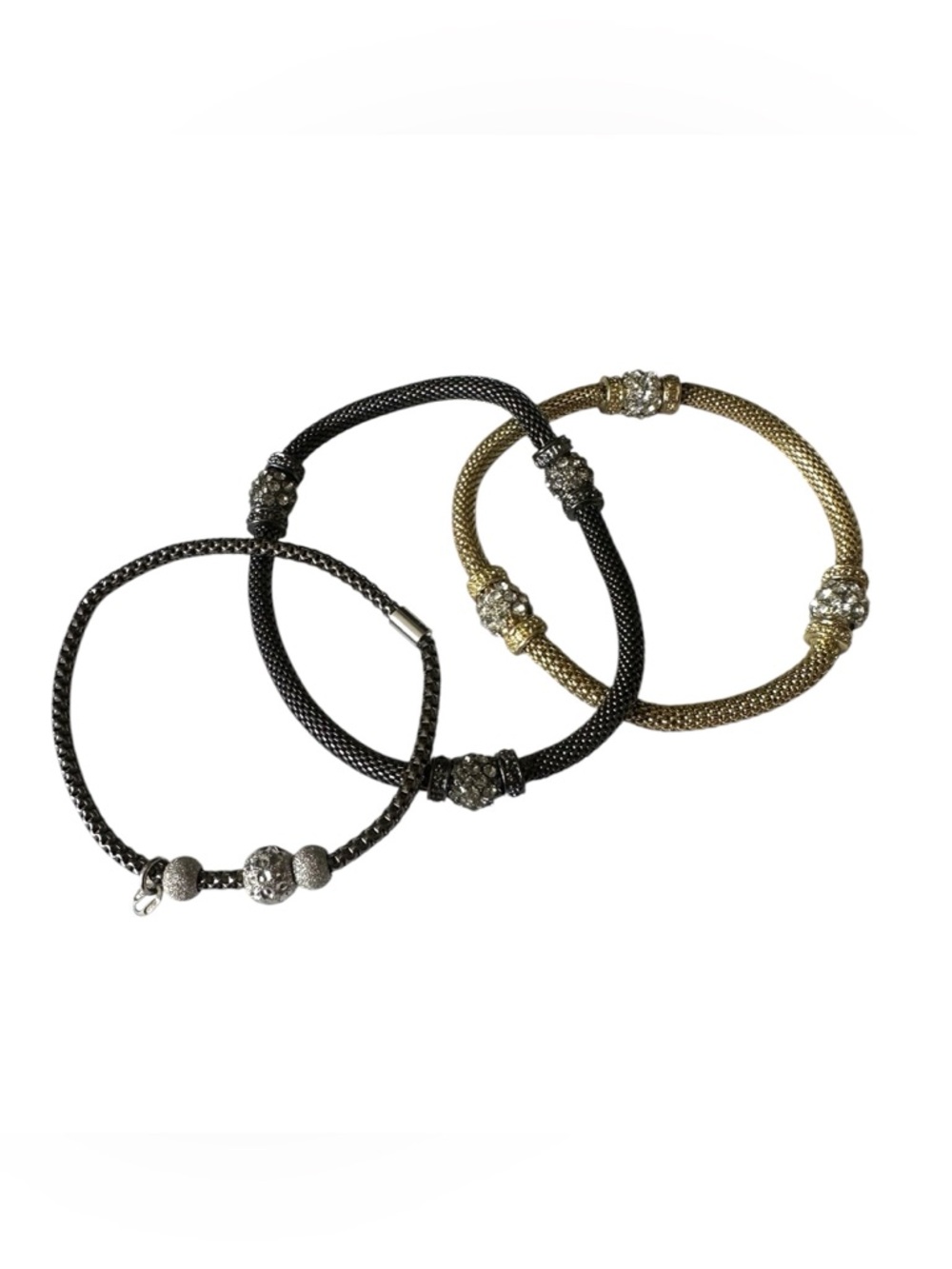 Sparkling Gold and Black Mesh Stretch Bracelet Trio